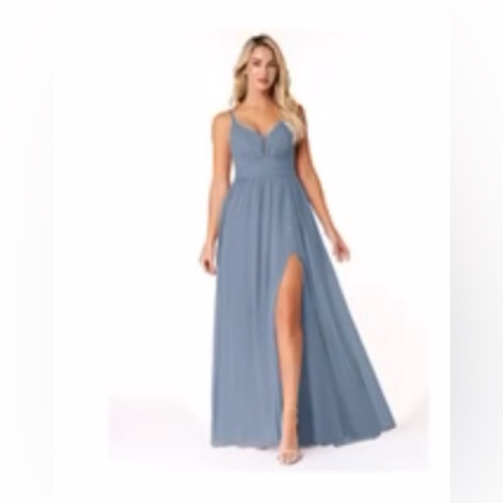 NWT Light Blue Long Maxi Formal Dress Bridesmaid Wedding Guest Prom Azazie